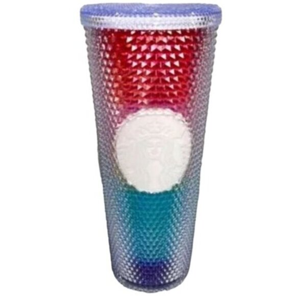 New STARBUCKS large Tumbler 24oz Cup & Straw Rainbow Studded 2020 Pride Cup